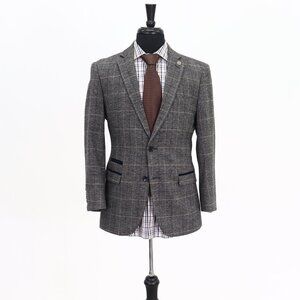 Elegant Charcoal Checkered Blazer